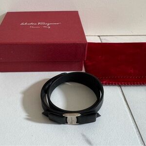 Salvatore Ferragamo Black Leather Belt with Silver Buckle